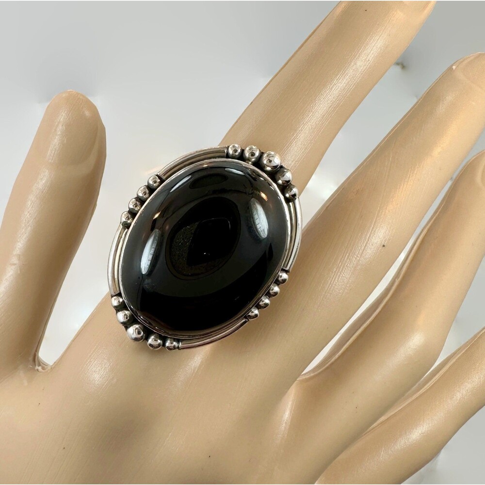 Handcrafted Sterling Silver Black Onyx Statement Ring, Size 6 1/2
